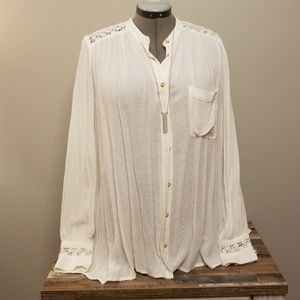 Free People white lace button up long sleeve shirt